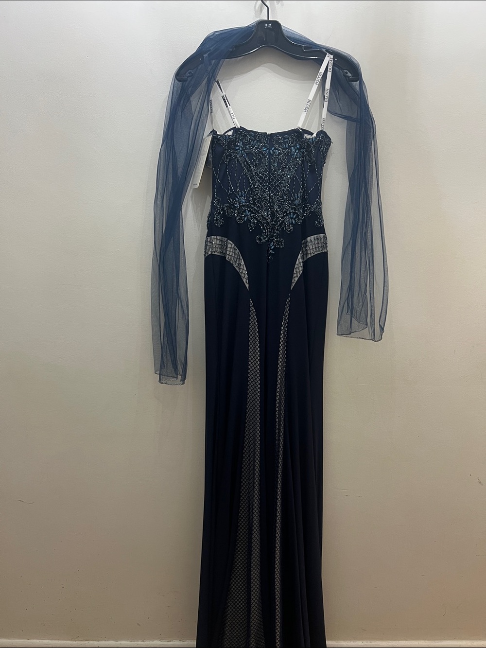 Blush Strapless Navy Beaded Mermaid Gown - Picture 7 of 9